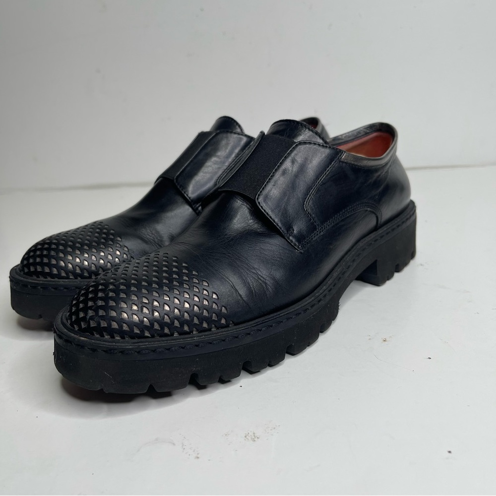 posole rouge black silver leather chunky lug sole loafers shoes size 37